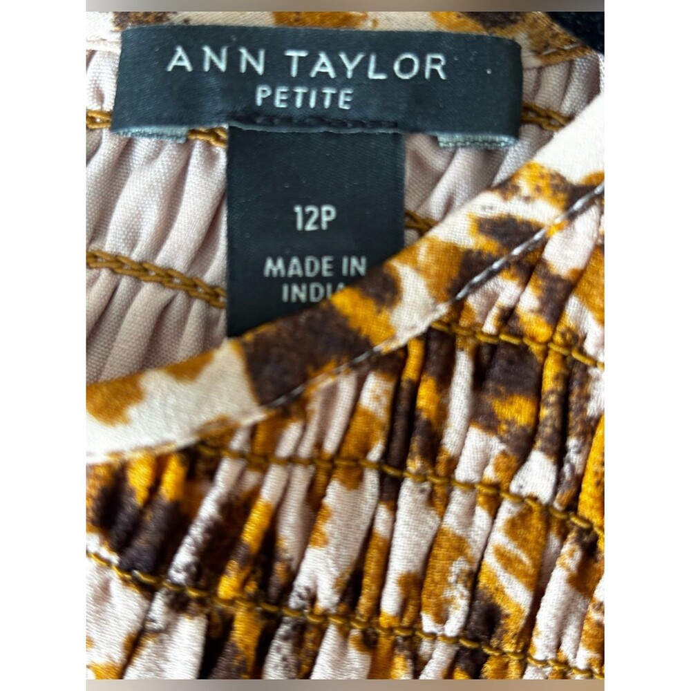 Ann Taylor Animal Print Smocked Fit & Flare Midi Dress Size 12P Petite - Picture 4 of 5